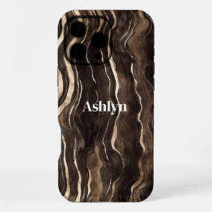 Chocolate Brown Gold Wavy Stripes iPhone 16 Pro Max Case