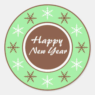Chocolate Brown & Green Happy New Year Stickers
