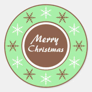 Chocolate Brown & Green Round Christmas Stickers