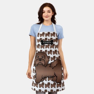 Chocolate Brown Havanese Cute Cartoon Dog & Name Apron