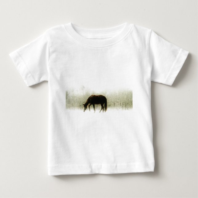 Chocolate Brown horse in the fog Baby T-Shirt (Front)