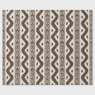 Chocolate Brown Ikat, Woven Stripe on Cream Wrapping Paper