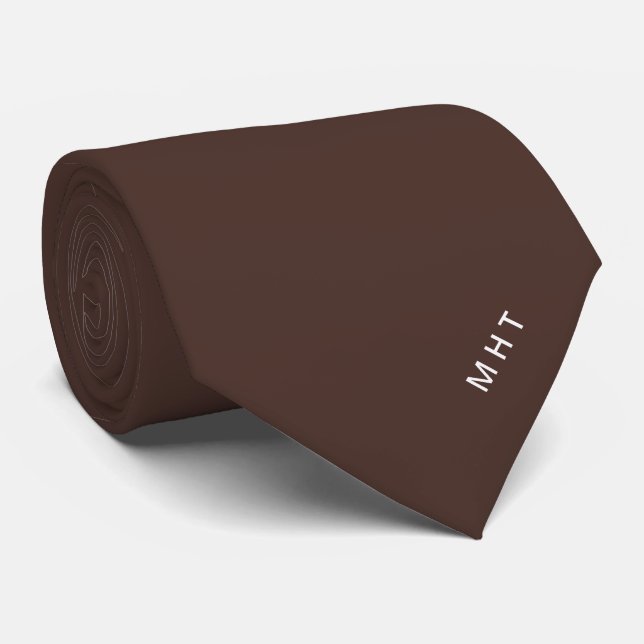 Chocolate Brown Initials Minimalist Monogram Tie (Rolled)