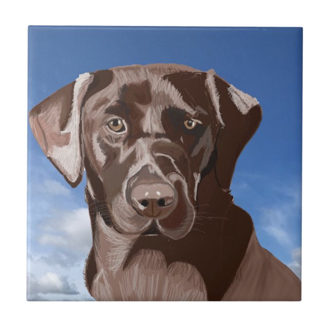 Chocolate Brown Labrador against the blue sky Ceramic Tile (Front)