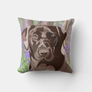 Chocolate Brown Labrador in a Bluebell Wood Cushion