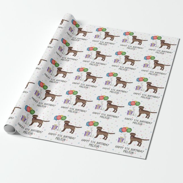 Chocolate Brown Labrador Retriever Dog - Birthday Wrapping Paper (Unrolled)
