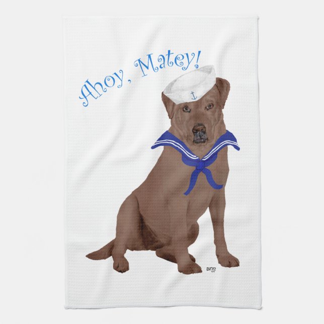 Chocolate Brown Labrador Retriever Tea Towel (Vertical)