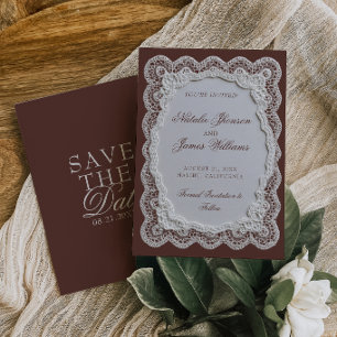 Chocolate Brown Lace Doily Old Money Wedding Save The Date