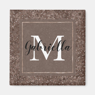 Chocolate Brown Leopard Glitter Monogram Magnet