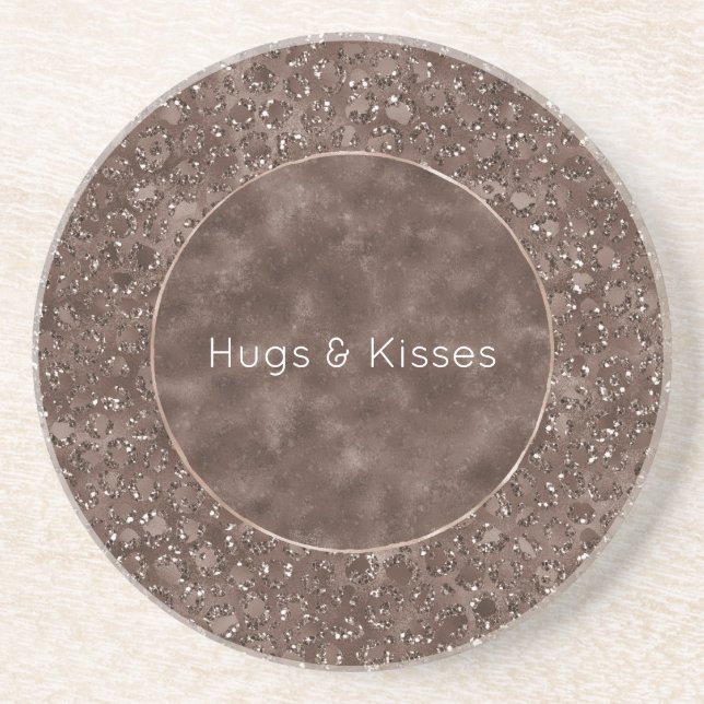 Chocolate Brown Leopard Print Glitter Coaster (Front)