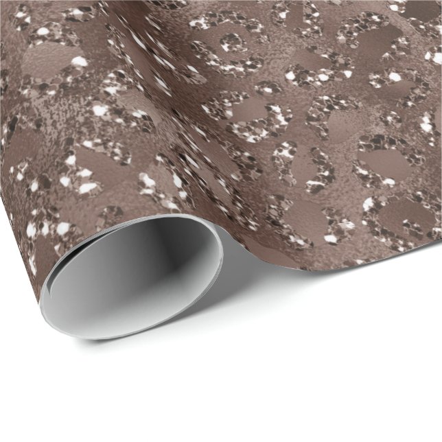 Chocolate Brown Leopard Print Glitter    Wrapping Paper (Roll Corner)
