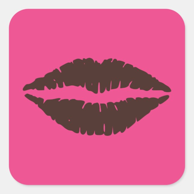 Chocolate Brown Lipstick Print Pink Large Square Sticker (Front)