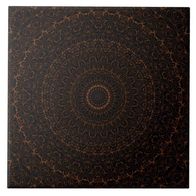Chocolate Brown Mandala with Intricate Symmetry Ceramic Tile (Front)