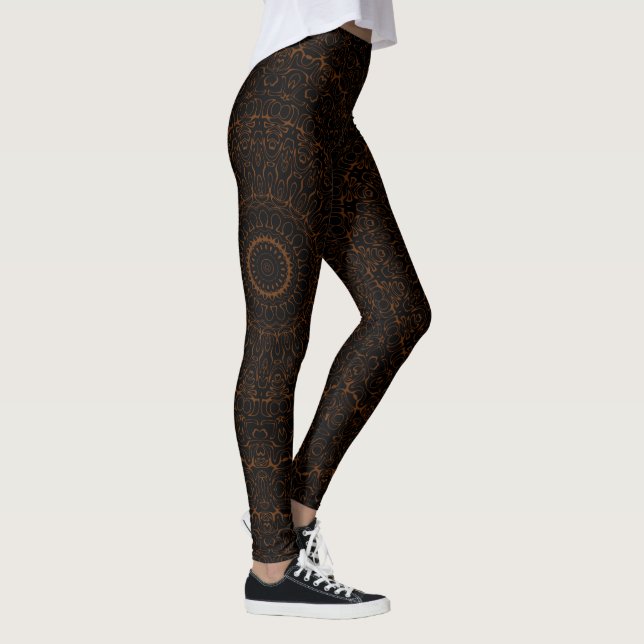 Chocolate Brown Mandala with Intricate Symmetry Leggings (Right)