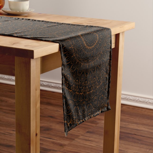 Chocolate Brown Mandala with Intricate Symmetry Long Table Runner (In Situ)