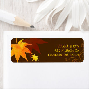 Chocolate Brown Maple Leaf Wedding Return Address Label