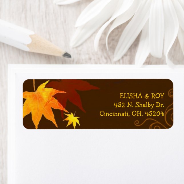 Chocolate Brown Maple Leaf Wedding Return Address Label (Insitu)