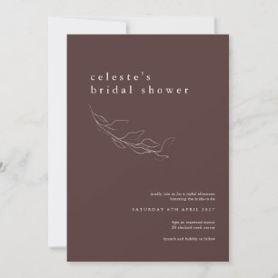 Chocolate Brown Minimal Botanical Bridal Shower Invitation