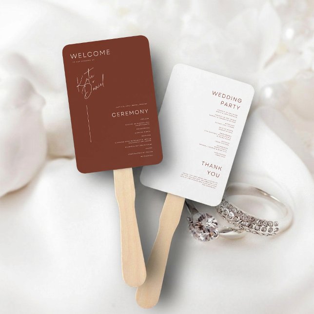 Chocolate Brown Minimalist Wedding Program Hand Fan (Creator Uploaded)