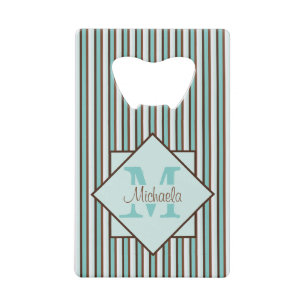Chocolate Brown & Mint Green Stripes Monogram