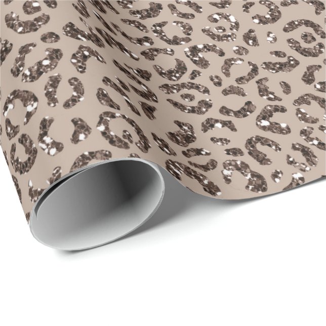 Chocolate Brown Mocha Cream Leopard Glitter       Wrapping Paper (Roll Corner)