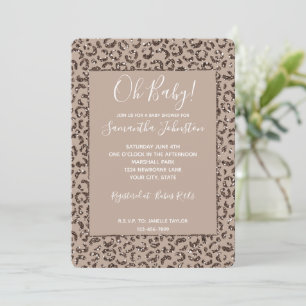 Chocolate Brown Mocha Cream Leopard Print Glitter  Invitation