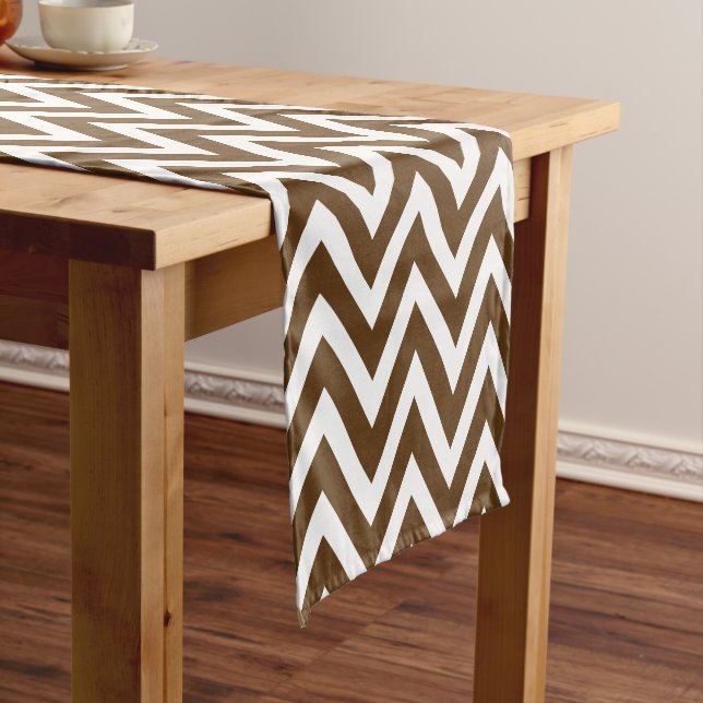 Chocolate Brown Modern Chevron Stripes Short Table Runner (In Situ)