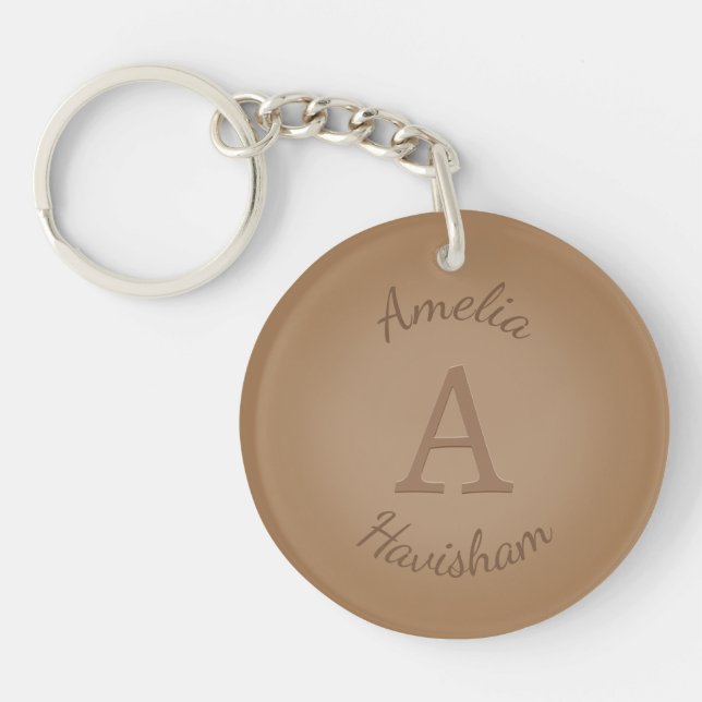 Chocolate Brown Monogram & Name Personalised Key Ring (Front)