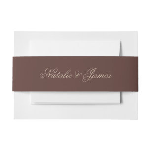 Chocolate Brown Old Money Boho Wedding Invitation Belly Band
