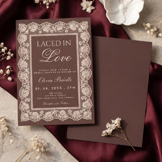 Chocolate Brown Old Money Lace Bridal Shower Invitation