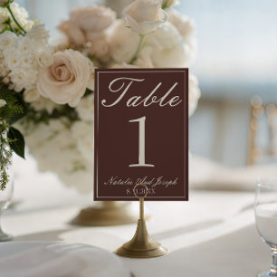 Chocolate Brown Old Money Wedding Table Number