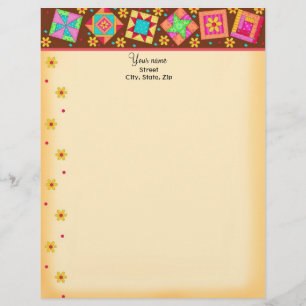 Chocolate Brown Patchwork Quilt Blocks Art Letterhead