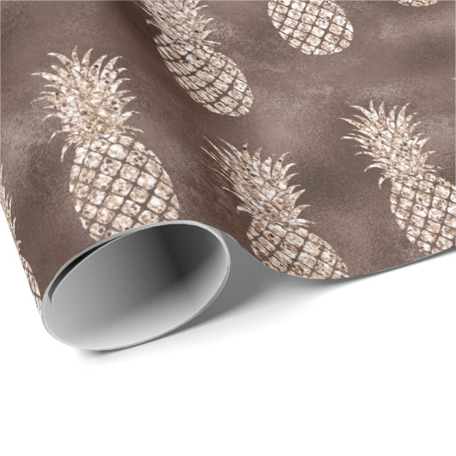 Chocolate Brown Peach Glitter Pineapples   Wrapping Paper (Roll Corner)