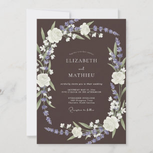 Chocolate Brown Picturesque Lavender Wedding Invitation