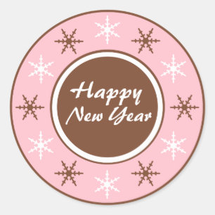 Chocolate Brown & Pink Happy New Year Stickers