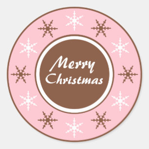 Chocolate Brown & Pink Round Christmas Stickers