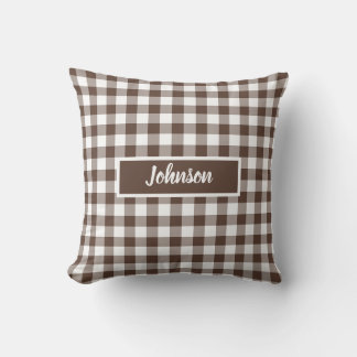 Chocolate Brown Plaid Gingham Customizable Cushion