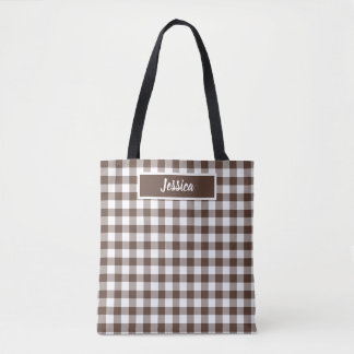 Chocolate Brown Plaid Gingham Retro Color Tote Bag