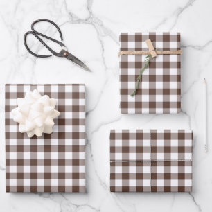 Chocolate Brown Plaid Gingham Wrapping Paper Sheet