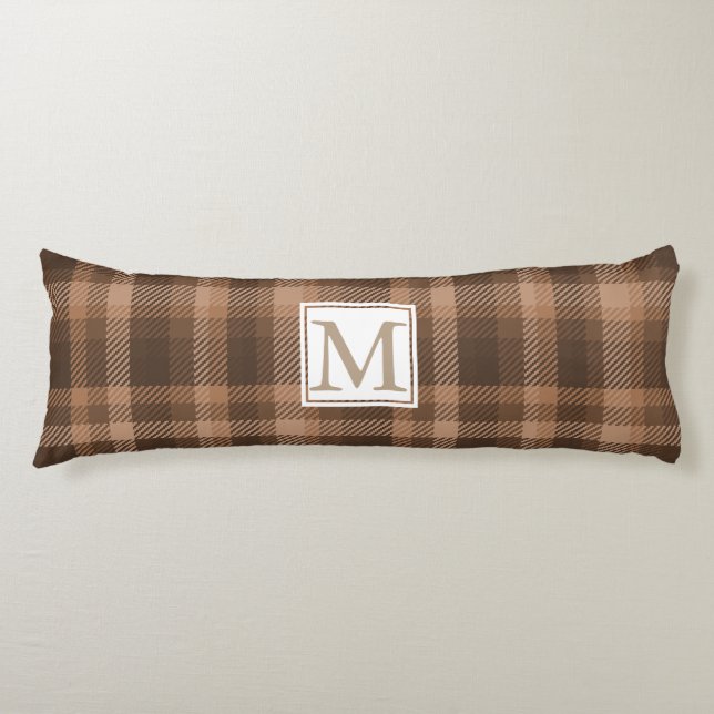 Chocolate Brown Plaid Monogrammed Body Cushion (Front)