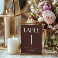 Chocolate Brown Retro Wedding Table Number