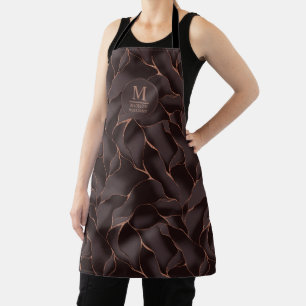 Chocolate Brown & Rose Gold Abstract Wave Pattern Apron