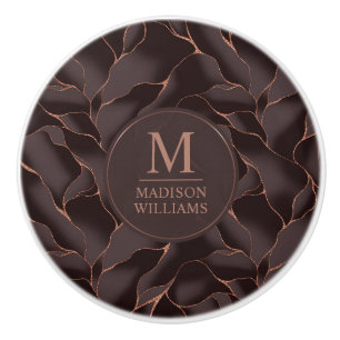 Chocolate Brown & Rose Gold Abstract Wave Pattern Ceramic Knob