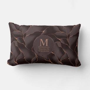 Chocolate Brown & Rose Gold Abstract Wave Pattern Lumbar Cushion