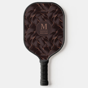 Chocolate Brown & Rose Gold Abstract Wave Pattern Pickleball Paddle