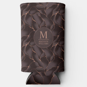 Chocolate Brown & Rose Gold Abstract Wave Pattern Seltzer Can Cooler