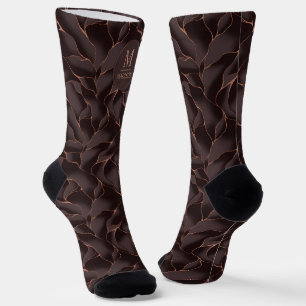 Chocolate Brown & Rose Gold Abstract Wave Pattern Socks
