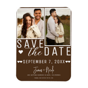 Chocolate Brown Save the Date 2 Photo Wedding Magnet