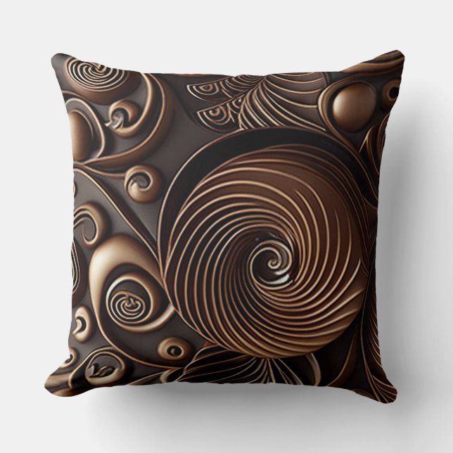 Chocolate Brown Spirals with Bronze Linework Cushion (Front)