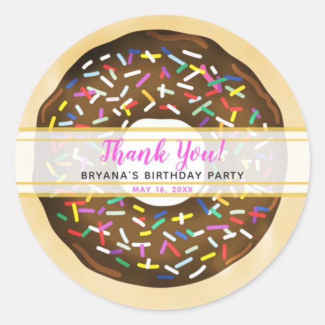 Chocolate Brown Sprinkle Doughnuts Birthday Party Classic Round Sticker (Front)